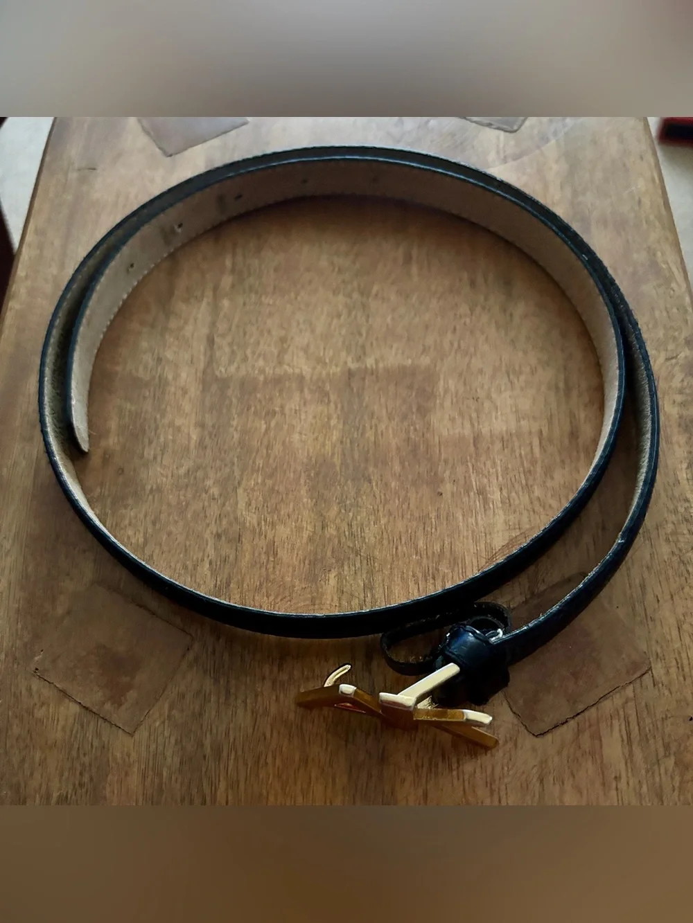 Vintage Anne Klein for Oroton Skinny Logo Belt Black Leather - hard to find! - L